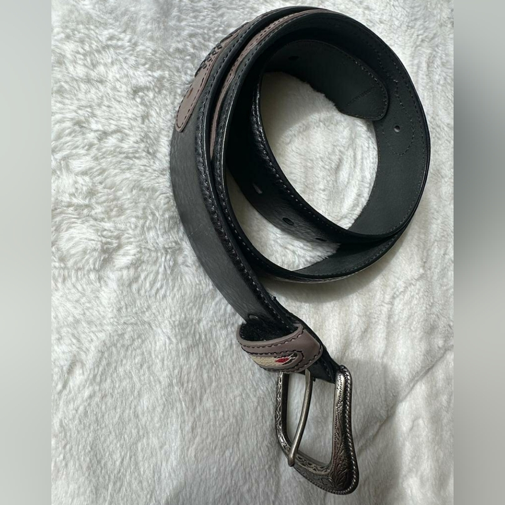 Vintage SOUTHWESTERN buckle belt 42 native american indian CONCHO tooled leather